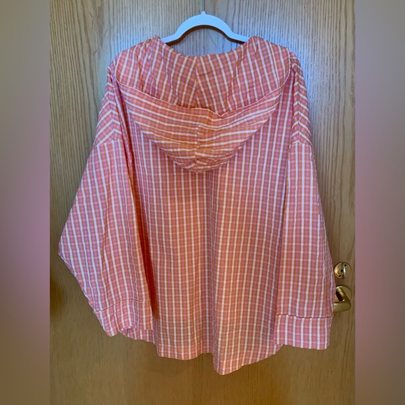 NWT Women’s Urban Outfitters Hooded Button-Down Orange Checked Shirt-size M-Rare - Picture 2 of 5